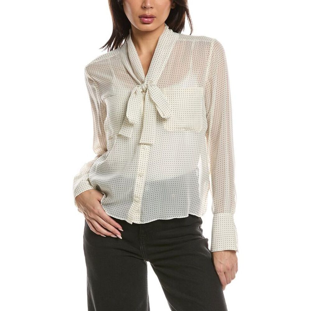 Frame Denim Womens Polka Dot Modern Tie Blouse, White